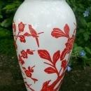 A. Hocking Glass Vitrock Vase Red Birds & Blossoms