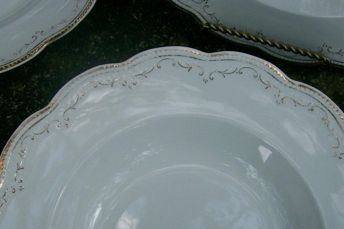 Grindley China Ceramic Soup Bowl Set England Ca. 1920's White/Gold