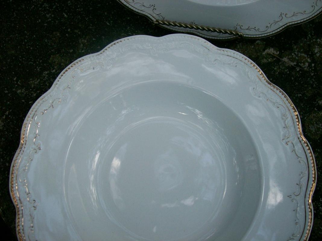 Grindley China Ceramic Soup Bowl Set England Ca. 1920's White/Gold