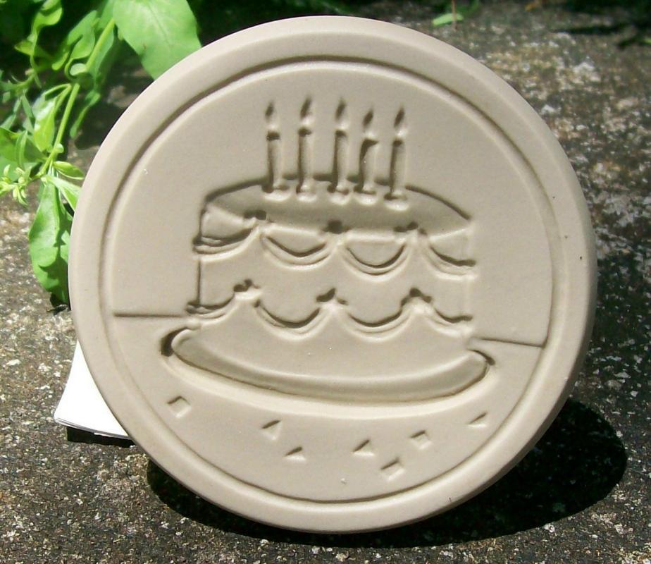 Brown Bag Ceramic Cookie Stamp Birthday Cake No. 35 NIB Resin Handle