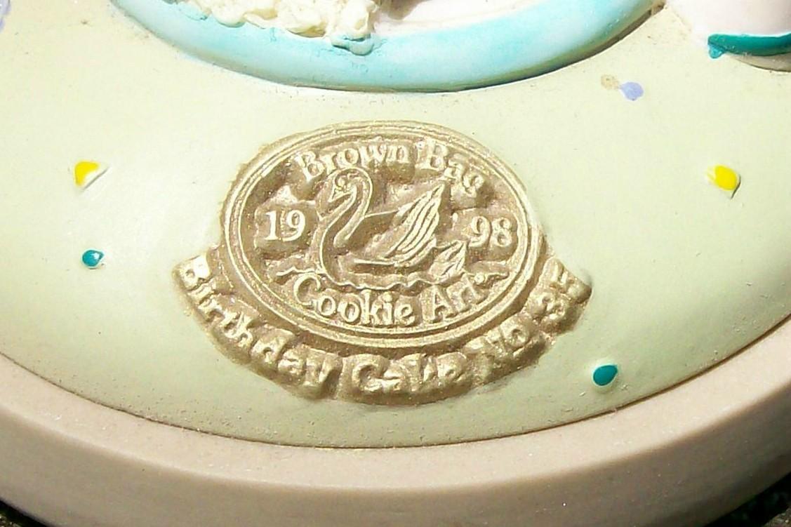 Brown Bag Ceramic Cookie Stamp Birthday Cake No. 35 NIB Resin Handle