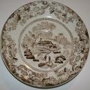 Brown Transfer Ceramic Saucer Oriental Fisherman 1870's-80's English