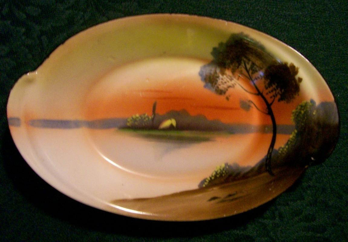Noritake Landscape-pattern Oval Ceramic Dish Orange Scenic