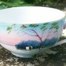 Noritake Landscape-pattern Ceramic Tea Cup Blue & Pink Scenic Ca. 1930