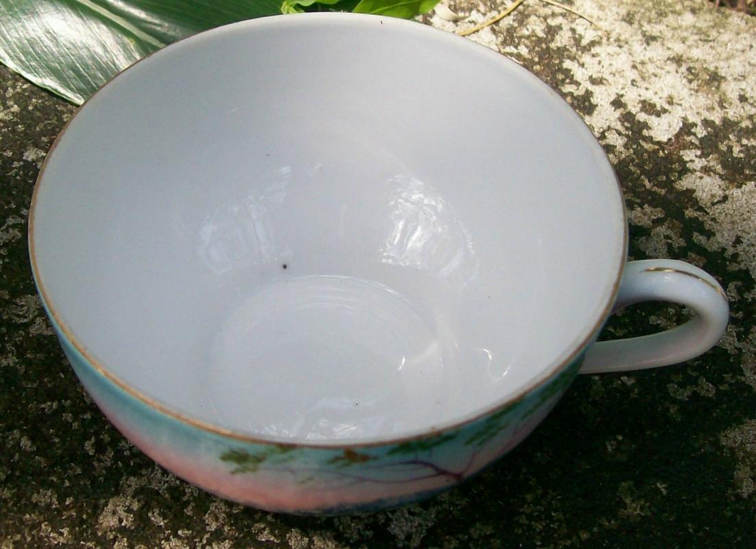 Noritake Landscape-pattern Ceramic Tea Cup Blue & Pink Scenic Ca. 1930