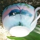 Noritake Landscape-pattern Ceramic Tea Cup Blue & Pink Scenic Ca. 1930