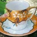 Japanese Lusterware Ceramic Demitasse Cup & Saucer Orange Floral