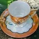 Japanese Lusterware Ceramic Demitasse Cup & Saucer Orange Floral