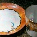 Japanese Lusterware Ceramic Demitasse Cup & Saucer Orange Floral