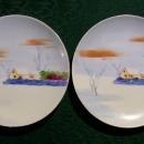 Nagoya Seito Sho Nippon Plate Pair Hand-Painted Snow Scene 6.5