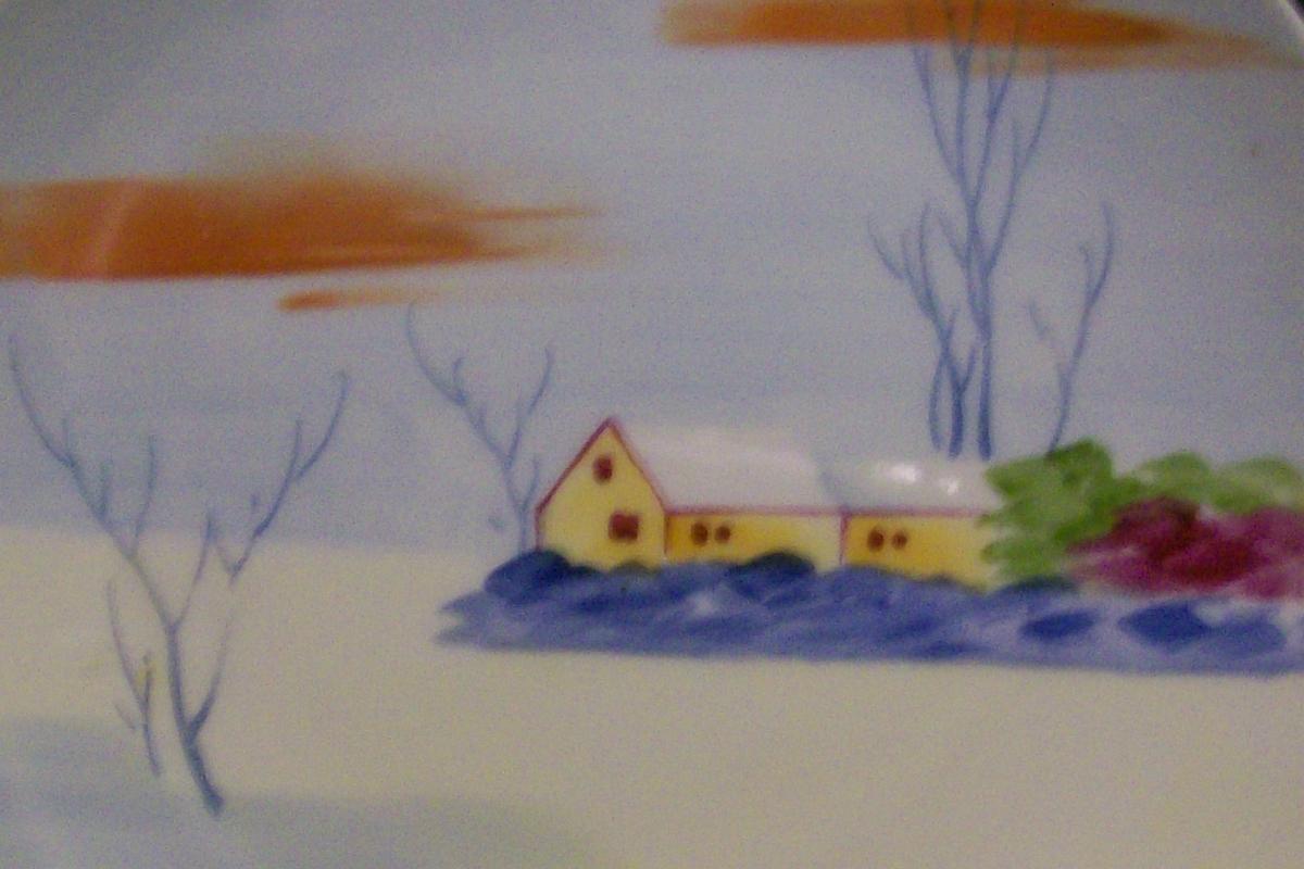 Nagoya Seito Sho Nippon Plate Pair Hand-Painted Snow Scene 6.5