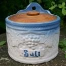 Brush-McCoy Stoneware Grapeware Salt Box with Wooden Lid Blue & White