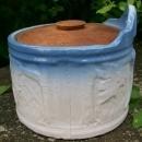 Brush-McCoy Stoneware Grapeware Salt Box with Wooden Lid Blue & White