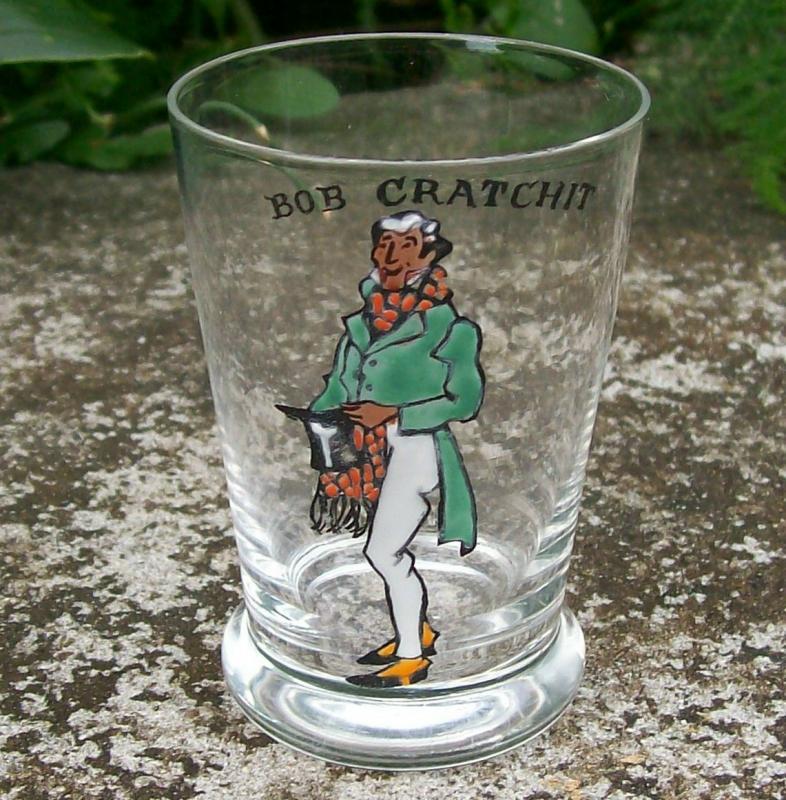 Dickens Enameled Glass Jigger: Bob Cratchit