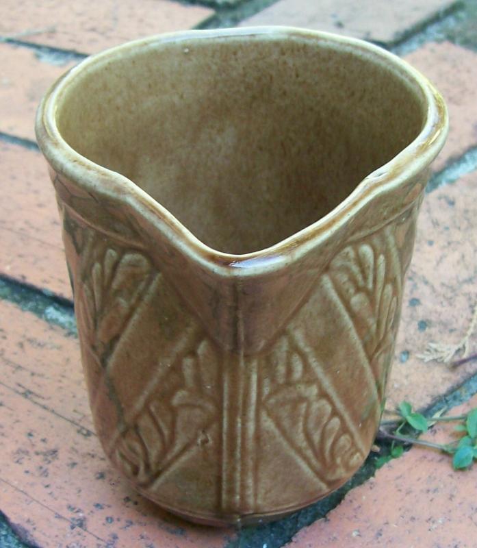 Monmouth/Western Stoneware Ceramic Pitcher Brown Glaze Spiral Leaf Band 5.25