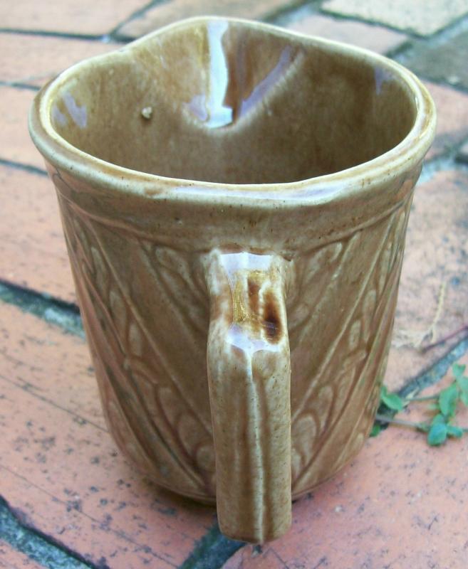 Monmouth/Western Stoneware Ceramic Pitcher Brown Glaze Spiral Leaf Band 5.25