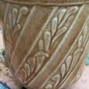 Monmouth/Western Stoneware Ceramic Pitcher Brown Glaze Spiral Leaf Band 5.25