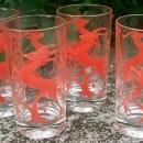 Federal Glass Gazelle Tumblers Set of 4 1950's Red on Clear
