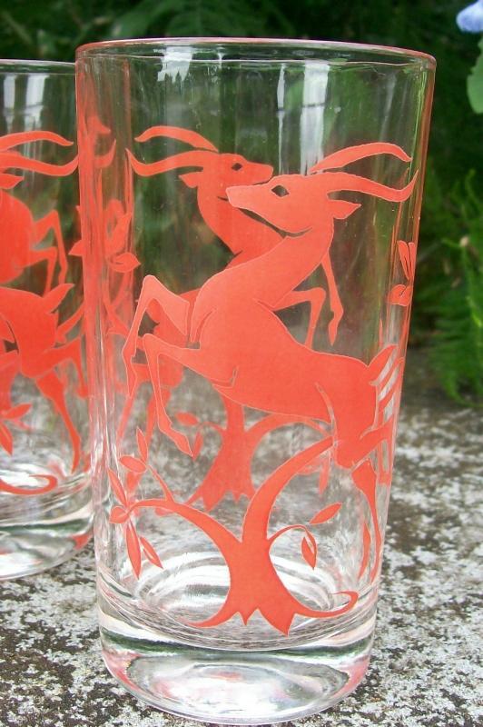 Federal Glass Gazelle Tumblers Set of 4 1950's Red on Clear