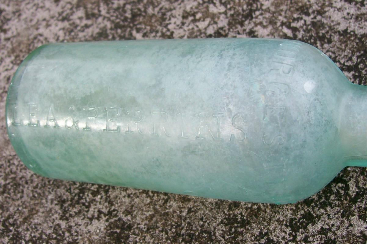 Lea & Perrins Worcestershire Glass Bottle 1876-80's Aqua Green 8.5