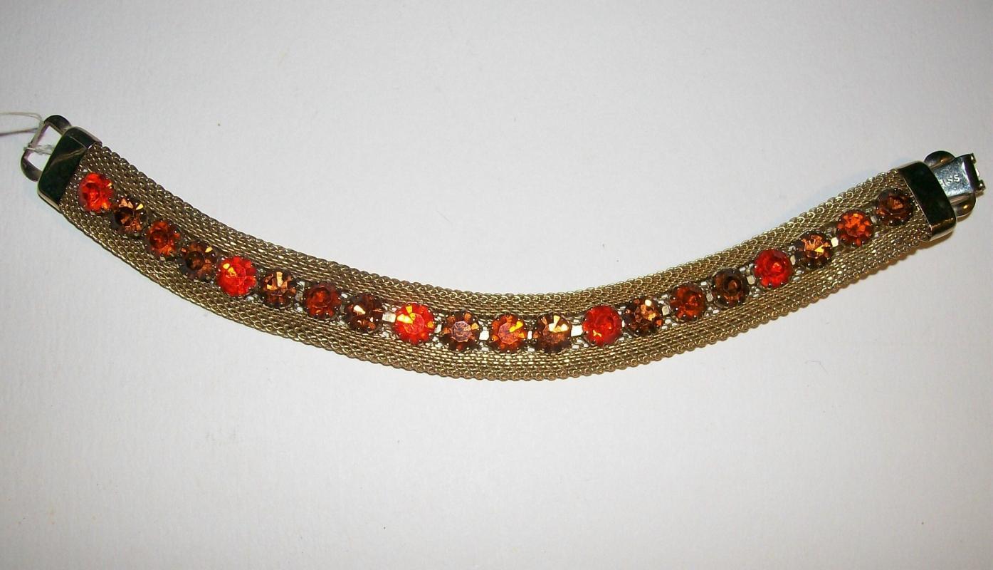 Weiss Austrian Rhinestone Bracelet w/ Mesh Orange to Amber 1950's