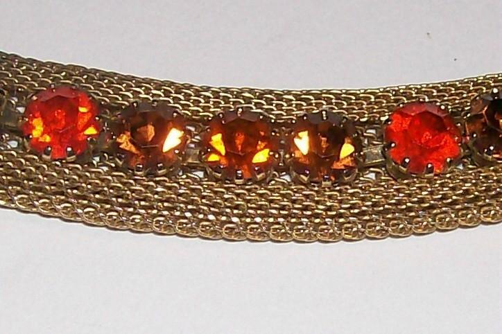 Weiss Austrian Rhinestone Bracelet w/ Mesh Orange to Amber 1950's