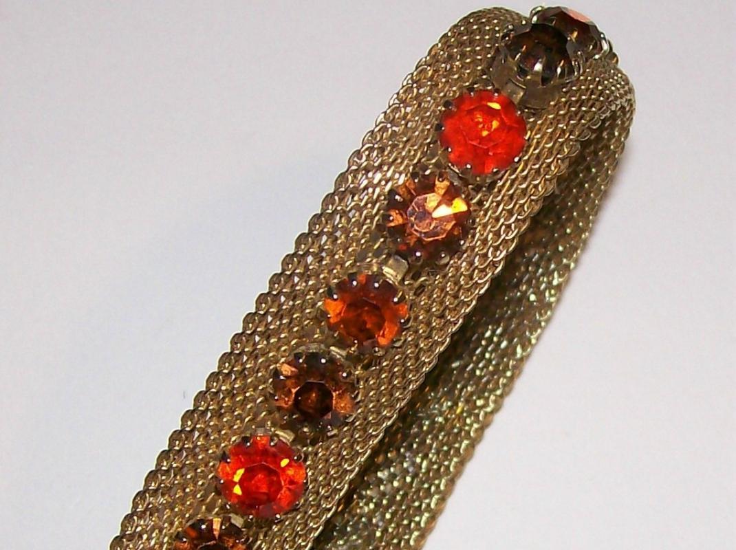 Weiss Austrian Rhinestone Bracelet w/ Mesh Orange to Amber 1950's