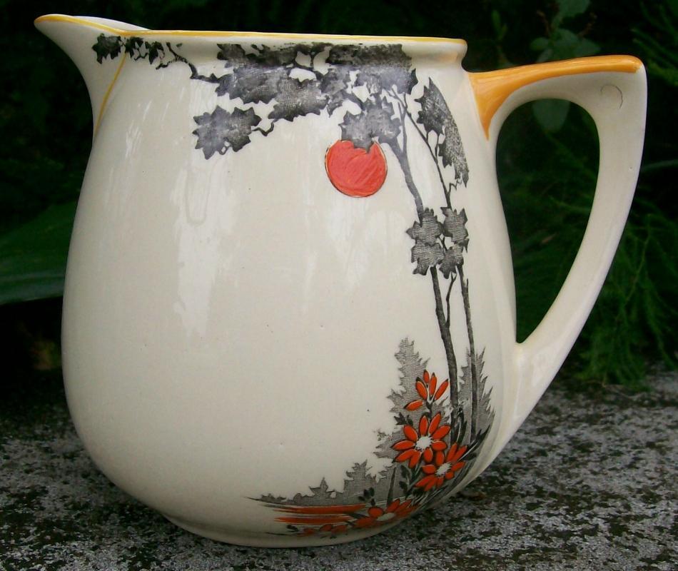 Wedgwood Art Deco Ceramic Pitcher: Shoreline with Orange & Black