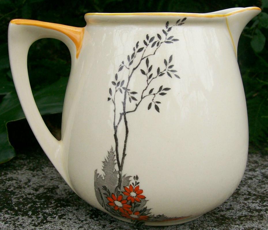 Wedgwood Art Deco Ceramic Pitcher: Shoreline with Orange & Black