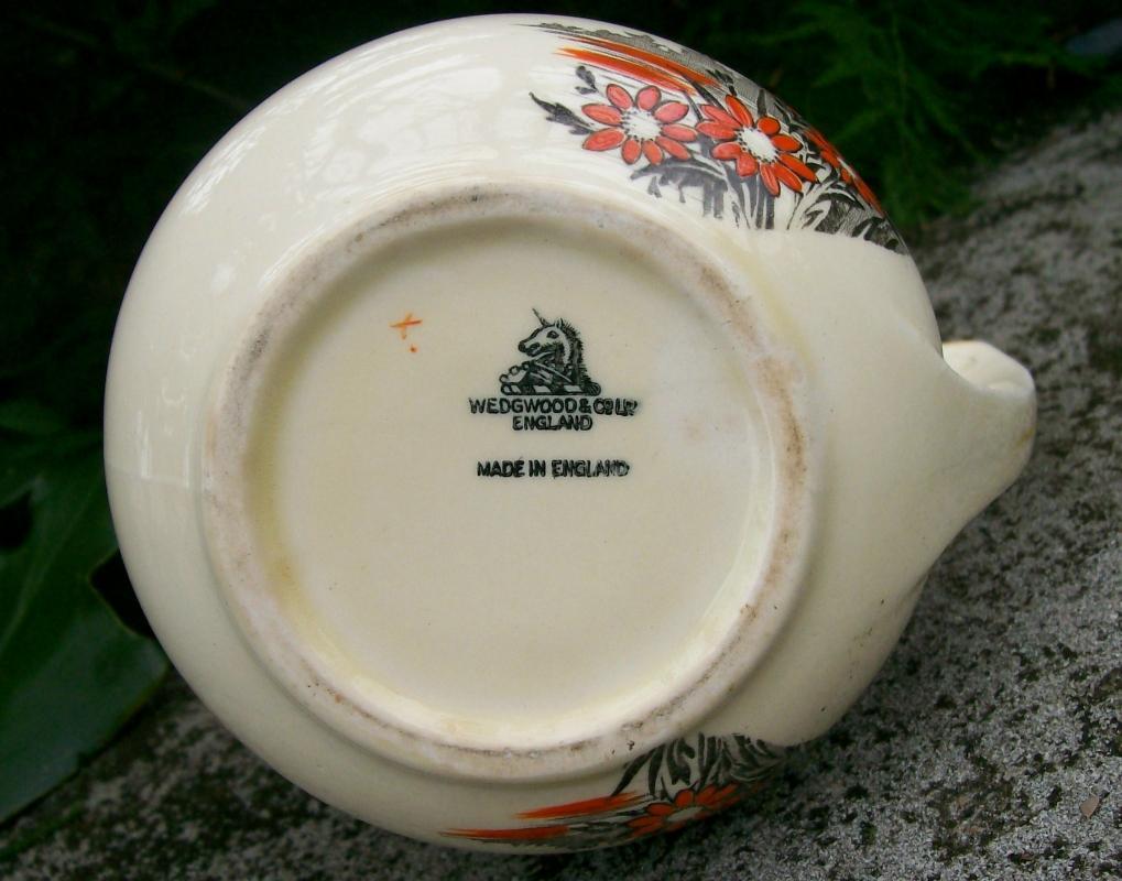 Wedgwood Art Deco Ceramic Pitcher: Shoreline with Orange & Black