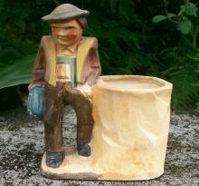 Japan Ceramic Cachepot: Faux Wood-carving Vagabond