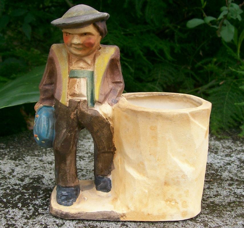 Japan Ceramic Cachepot: Faux Wood-carving Vagabond