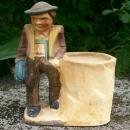 Japan Ceramic Cachepot: Faux Wood-carving Vagabond