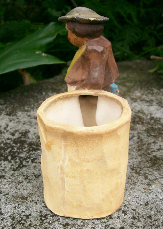 Japan Ceramic Cachepot: Faux Wood-carving Vagabond