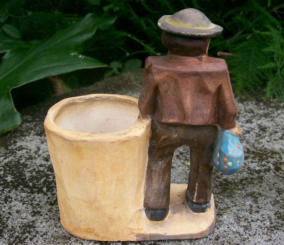Japan Ceramic Cachepot: Faux Wood-carving Vagabond