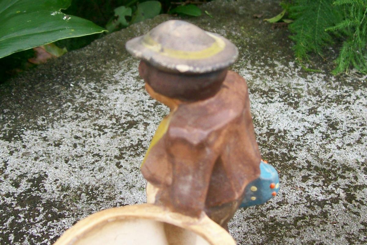 Japan Ceramic Cachepot: Faux Wood-carving Vagabond