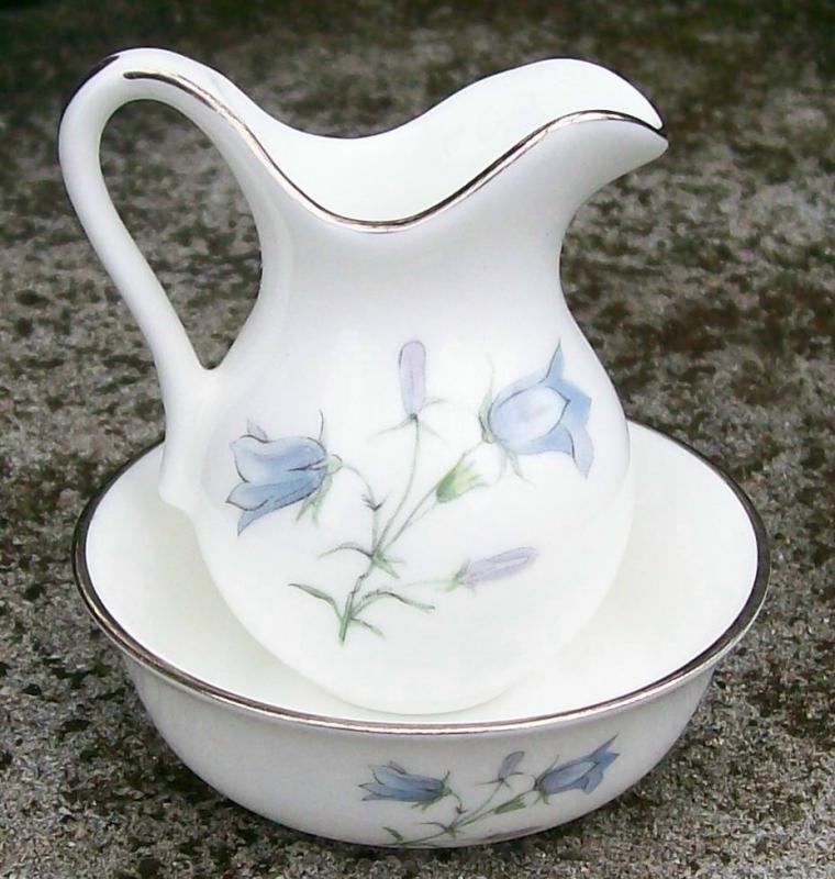 Oakley Bluebell Miniature Bone China Pitcher & Bowl Set Blue & White