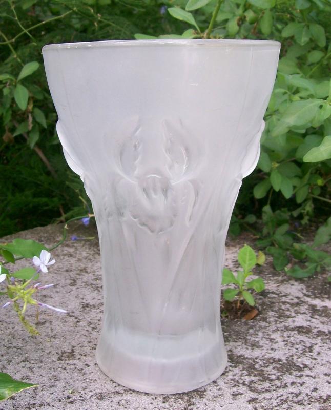 Weil Czechoslovakian Satin Glass Vase with Iris Pattern 9 7/8