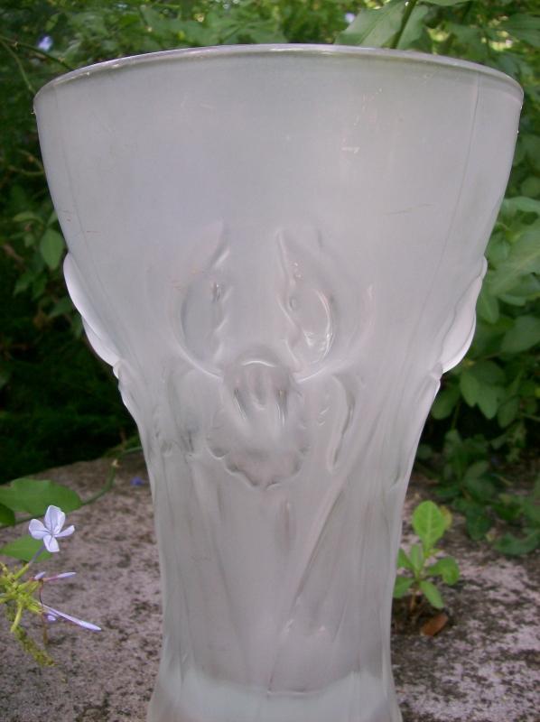 Weil Czechoslovakian Satin Glass Vase with Iris Pattern 9 7/8