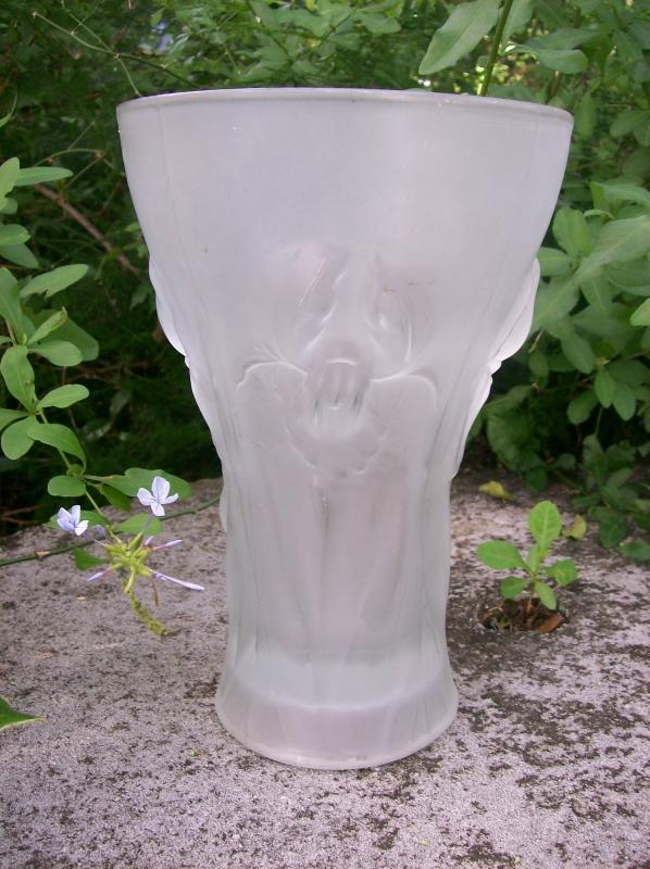 Weil Czechoslovakian Satin Glass Vase with Iris Pattern 9 7/8