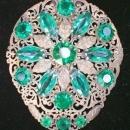 Dress Clip: Brass Filigree with Green Stones