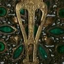 Dress Clip: Brass Filigree with Green Stones