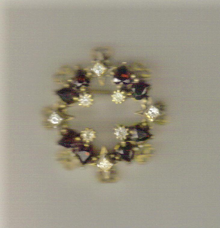 Faux Ruby & Rhinestone Circle Pin: 1940's