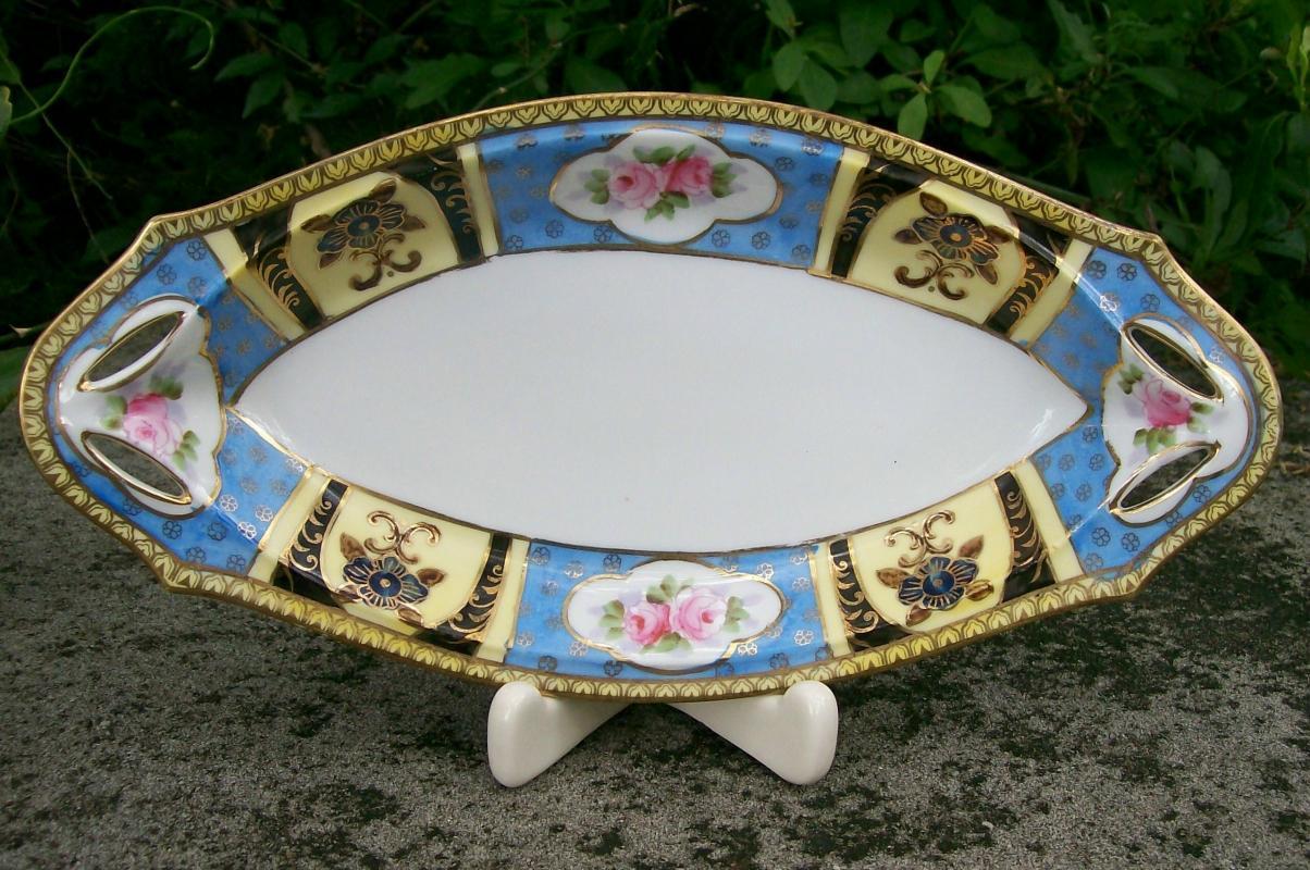 Noritake Ceramic Celery/Relish Dish Ca. 1930's Black/Yellow/Blue