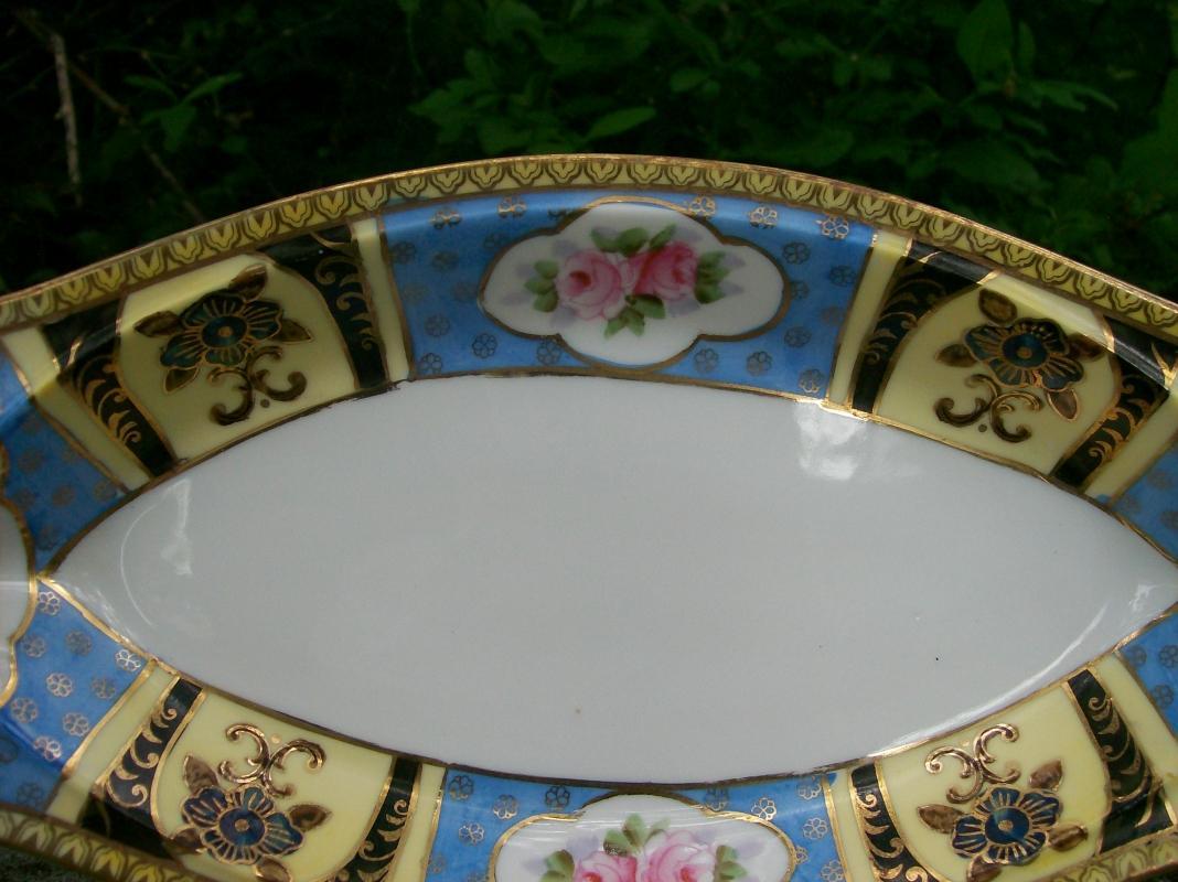Noritake Ceramic Celery/Relish Dish Ca. 1930's Black/Yellow/Blue