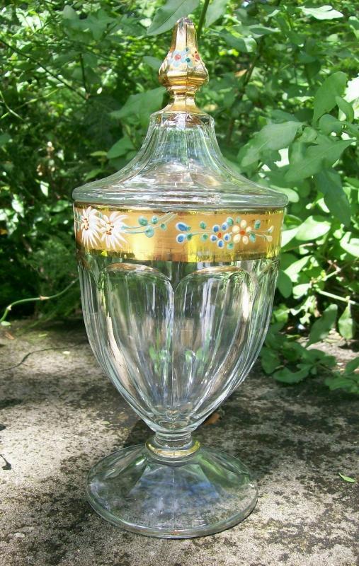Westmoreland Colonial Candy Jar: Gold Band & Hand-painted Flowers