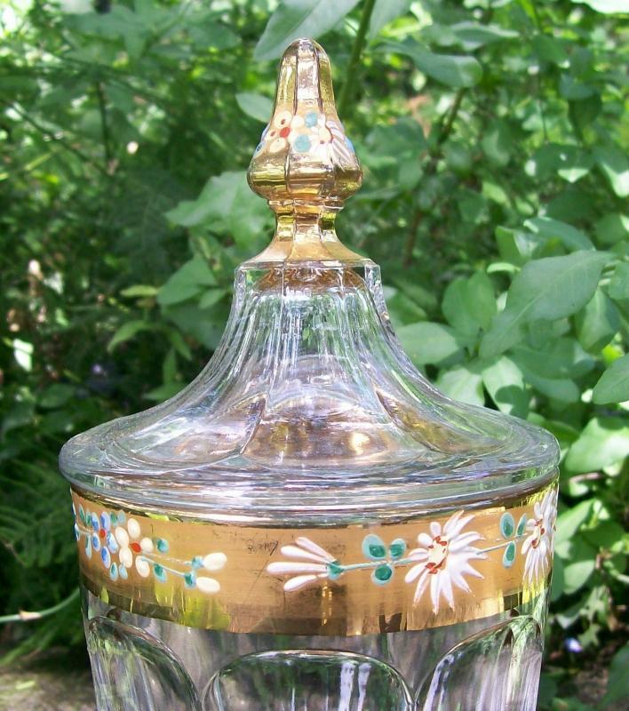Westmoreland Colonial Candy Jar: Gold Band & Hand-painted Flowers