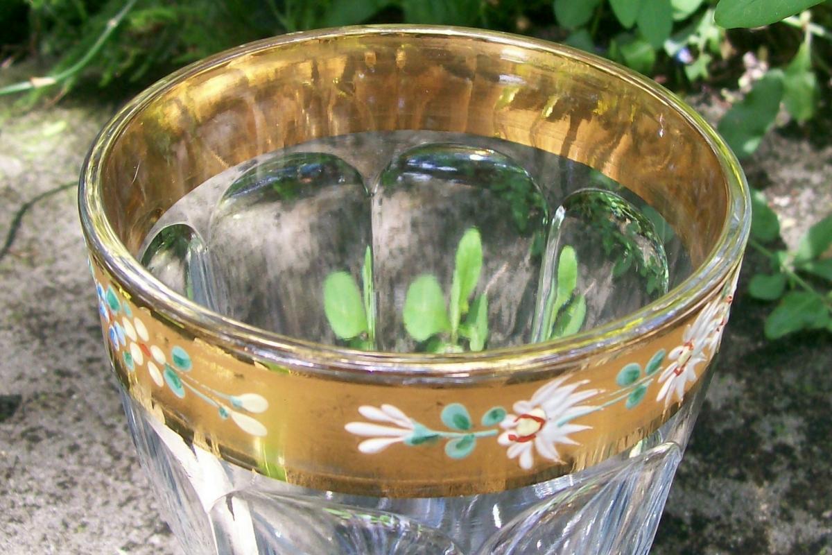 Westmoreland Colonial Candy Jar: Gold Band & Hand-painted Flowers