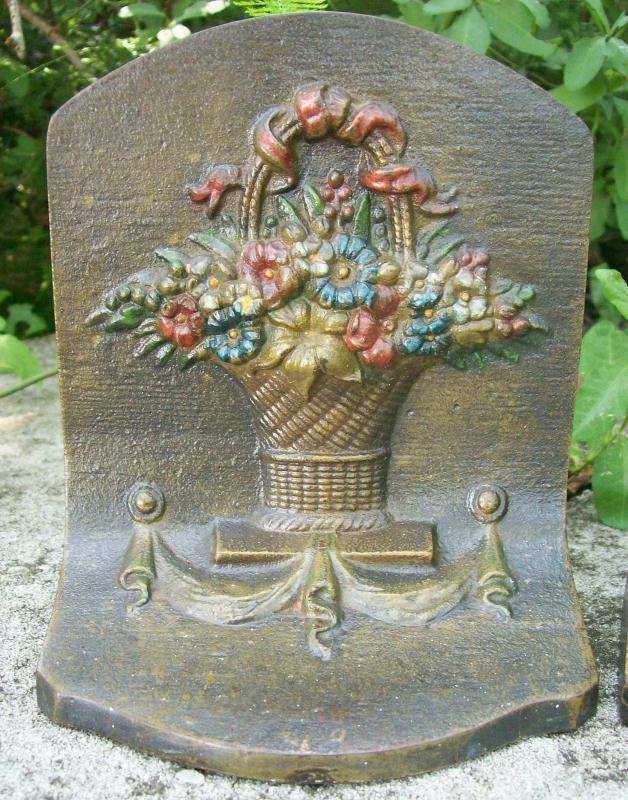 Bradley & Hubbard Cast Iron Bookends: Flower Basket