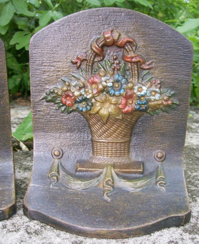 Bradley & Hubbard Cast Iron Bookends: Flower Basket